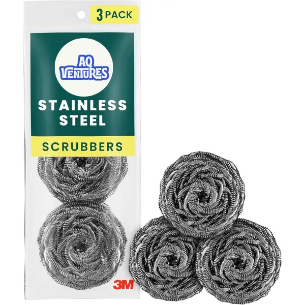 Stainless Steel Scrubbers, Scouring Pads for Cleaning Tough Baked-On Messes, Metal Scrubbers for Cleaning Dishes, 3 Scrub Pads
