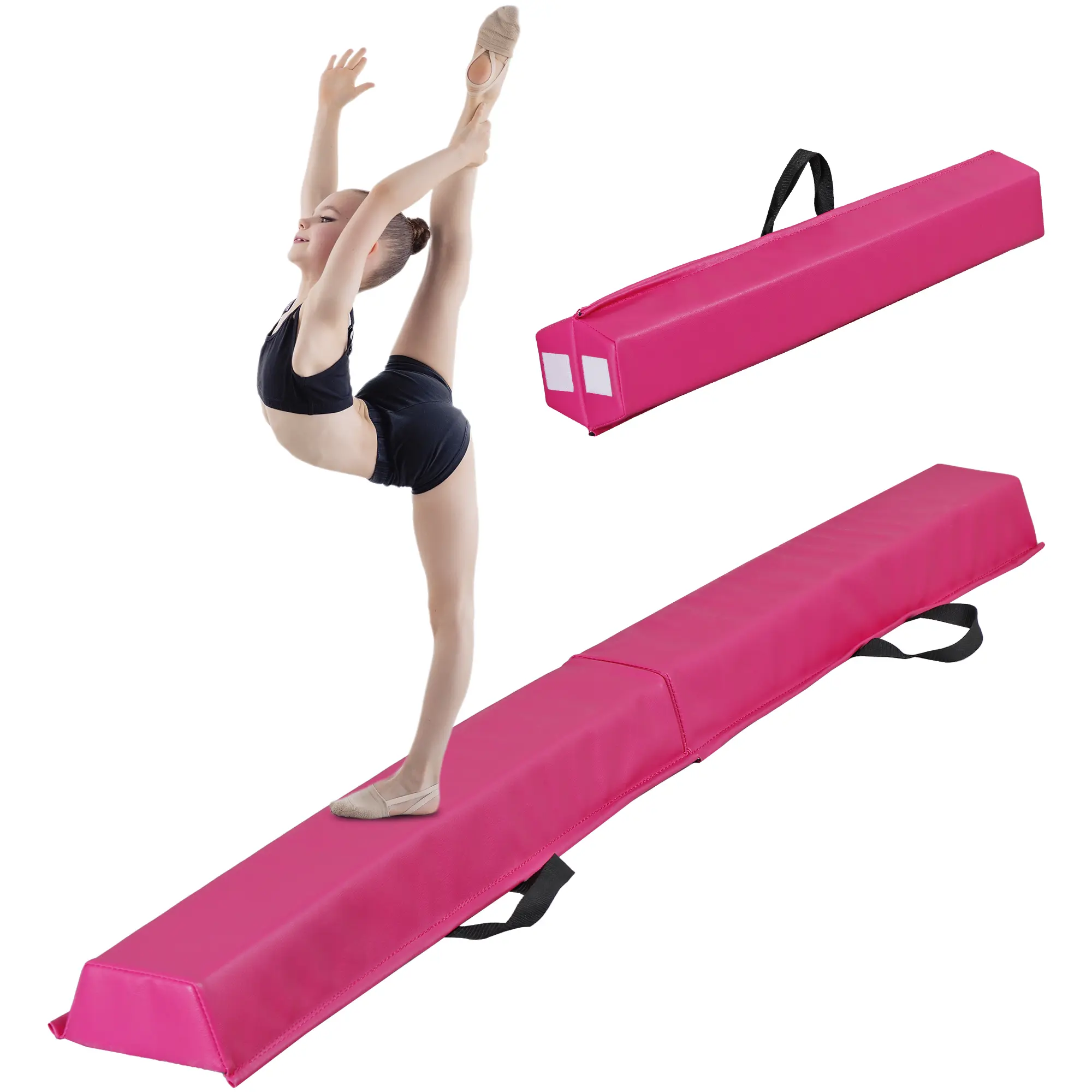 Zeny 6ft Foldable Balance Beam for Kids, Pink PVC & EPE Foam Gymnastics Equipment for Home Workout, Supports Handstands up to 160 lbs, Weight Capacity, Walkovers, Grip Dots, Training Tool, Portable, Folding, Carrying Handle, Extended Length, Indoor-Friend