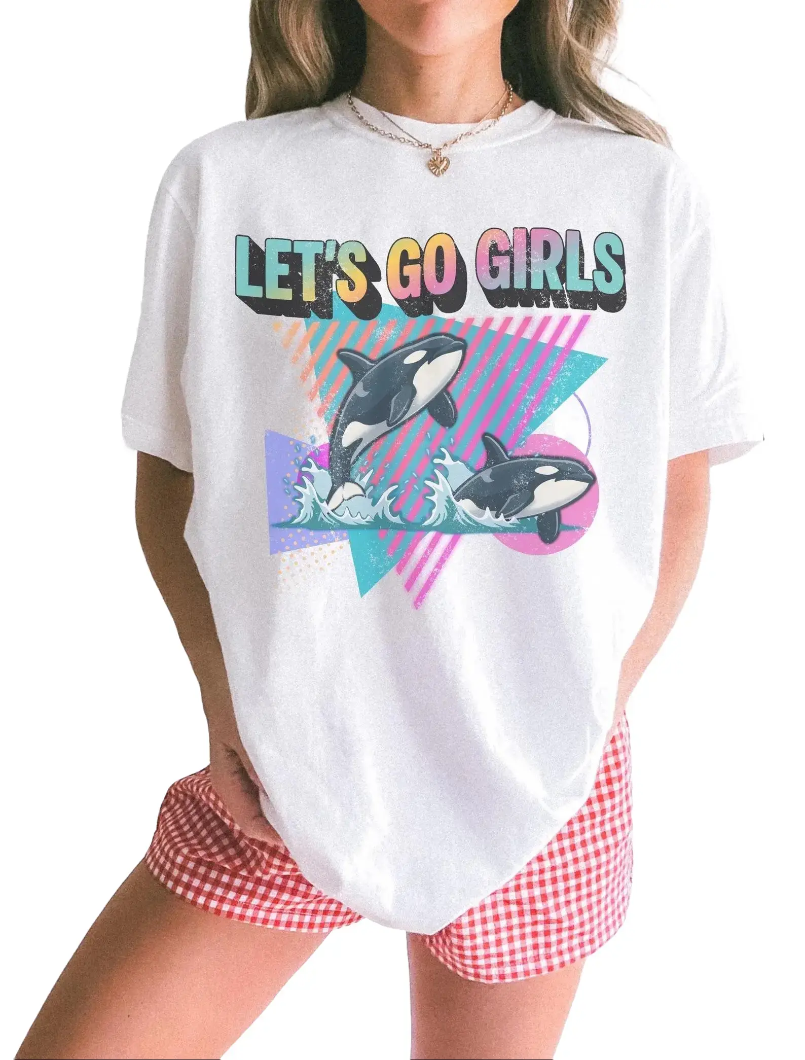 Retro 90s Let's Go Girls Graphic Tee Gildan Heavyweight Cotton Orca Whale Country Music Concert T-Shirt Aesthetic Y2K Streetwear Oversized Graphic Shirt for Women