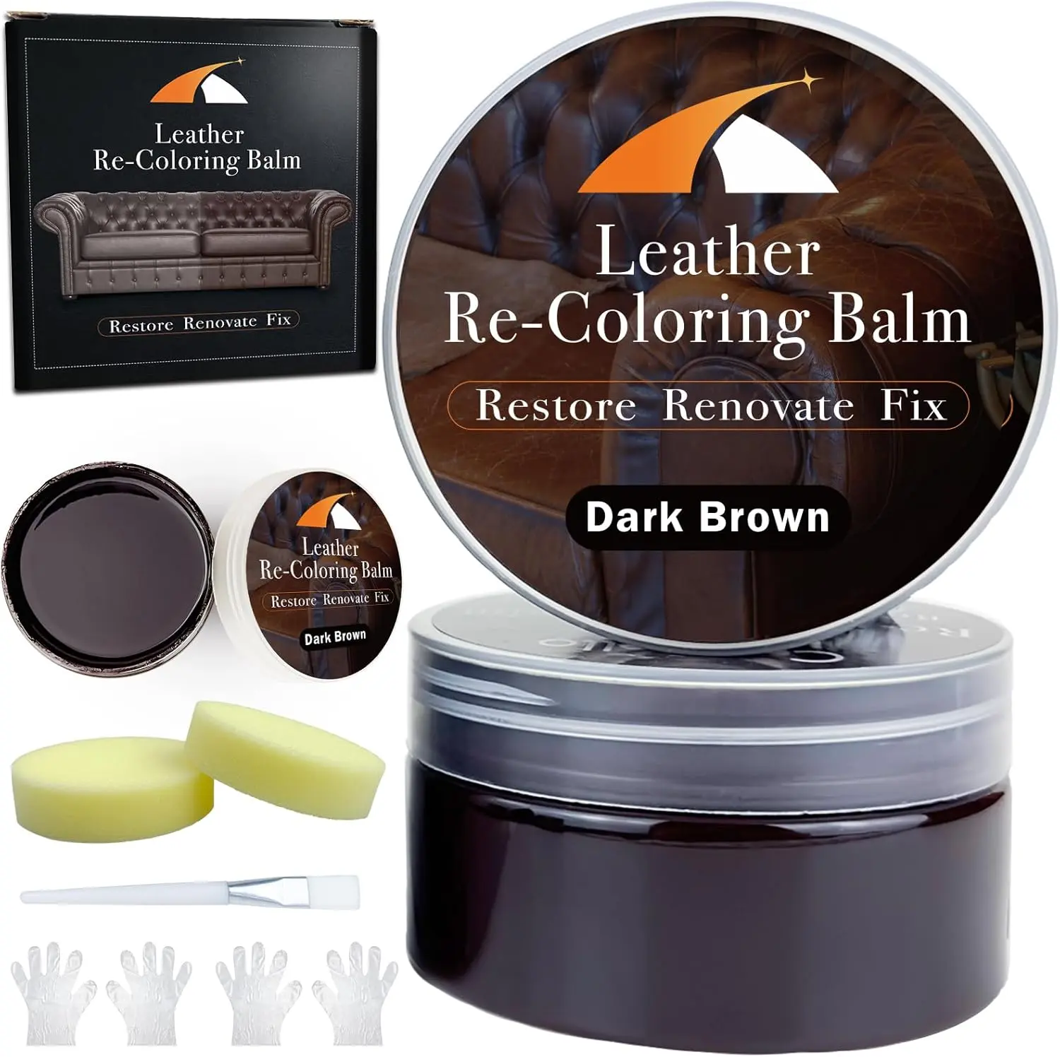 Dark Brown Leather Repair Kit, Dark Brown Leather Recoloring Balm, Leather Dye - Restore & Renew Scratch, Faded and Aged Leather & Vinyl Couches, Boots,  Seats or Leather Furniture