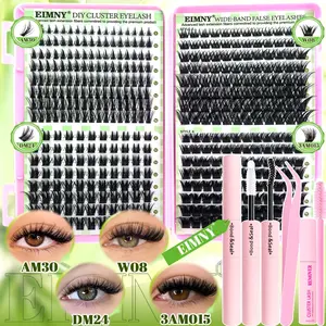 EIMNY 416Pcs Clusters Lashes Kit, Individual Lashes Clusters, 4 Style Eyelashes Clusters with Bond & Seal, Tweezers, 2 Brush, Remove, Manga Natural Volume DIY Lash, Fluffy Eyelash Book for Different Occasions, Reusable, Wispy Lashes, Eyelash Set