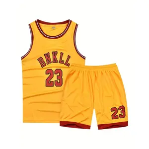 Boys' and girls' basketball sports set, includes letter-printed tank top + sports shorts, boys' summer clothing, suitable outdoor activities