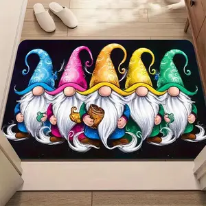 Non-Slip Door Mat - Flannel Mat with Festive Gnome Design, Machine Washable Indoor/Outdoor Entrance Mat for Front Door, Living Room, Bathtub - Holiday Decor for Halloween, Christmas, Graduation, Independence Day, Gnome Home Decor, Indoor Outdoor Mat