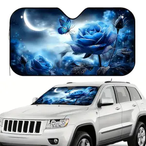 1pc, Moonlit Blue Blossoms Print Car Windshield Sun Shade, Foldable Sun Visor for Front Windshield, Simple and Effective, Ideal for Daily Commuting and Road Trips, Car Accessory
