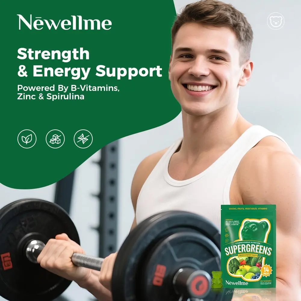 Newellme Super Greens Multivitamin Gummies for Adults with Zinc, Biotin and Plant-Based Nutrients for Energy and Active Lifestyle Support