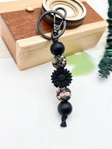 Bohemian Daisy Silicone Beaded Keychain, Floral Pattern Keychain, Teacher Gift Bag Car Pendant Charm, Perfect Gift for Teachers and Friends