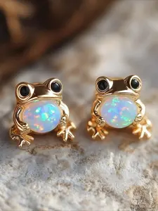 Chic Frog Synthetic Opal Stud Earrings for Women Cute Tiny Frog Animal Earrings Rose Golden Silvery Earrings Lover Gift Birthday Christmas Gifts Stud Earring Jewelry Ear Studs Trendy Jewelry