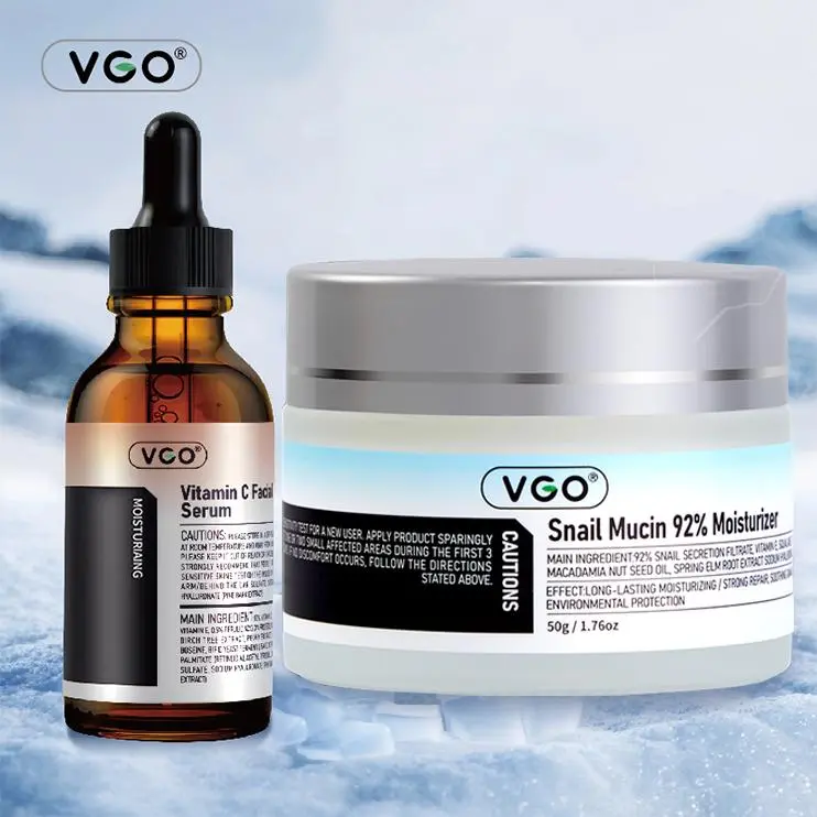 VGO Facial Skincare Set combines a lightweight essence and gentle cream to provide hydration, repair, and acne prevention daily skin care kit restorative anti-aging hydrating hydrate moisture Snail Mucin Moisturizer Moisturizing Serum spring sensitive