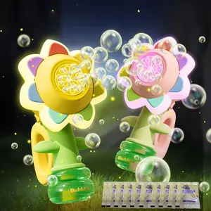 Rainbow Flower Bubble Machine for Kids, Handheld Bubble Maker, Rotating Head with Colorful Lights, Includes 10 Packs of Bubble Solution, Party Bubble Machine, Perfect for Outdoor Parties Ages 3-12