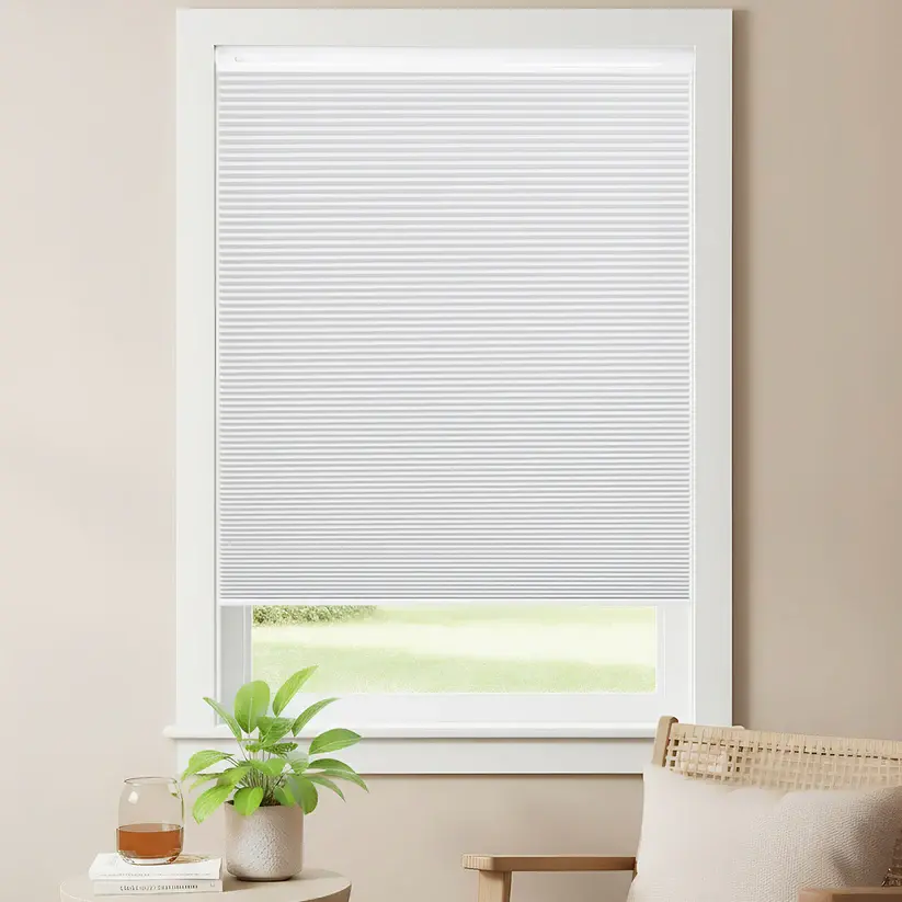White Cordless Honeycomb Blinds - No Drill Blackout Cellular Shades, Custom Size Light Blocker Blackout Covers with Wrinkle Resistant Dustresist Fabric & Reinforced Rail for Bedroom, Kitchen, 3 Metres