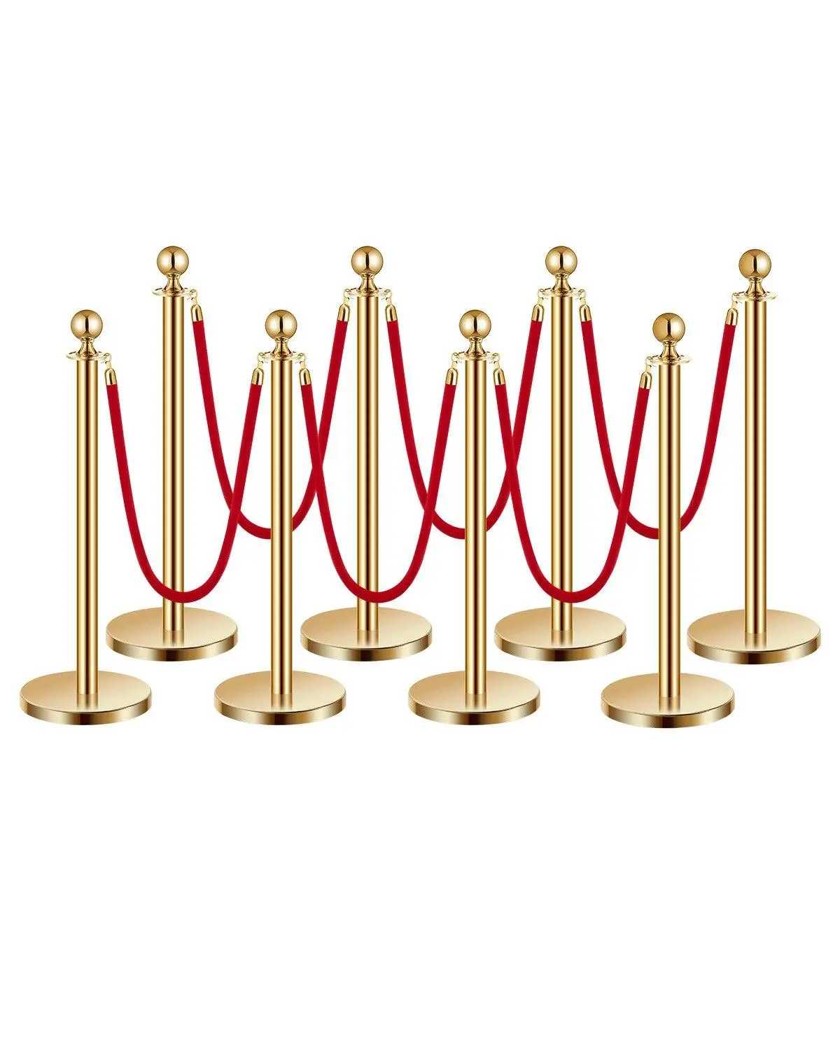 【Summerfinds】VEVOR Sand-Filled Gold Stainless Steel Stanchions & Red Velvet 1.5 m Ropes Set - 8 Hollow Bases, 6 Posts & Ropes, Crowd Control Barriers, Red Carpet Poles for Home Party, Festival Supplies, Party Decorations