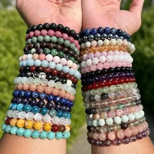 Natural Polished Grade A++ Genuine Gemstone Bead Healing Crystal Bracelets Choose from 40 Types Stone Black Onyx for Stress Relief Meditation Yoga