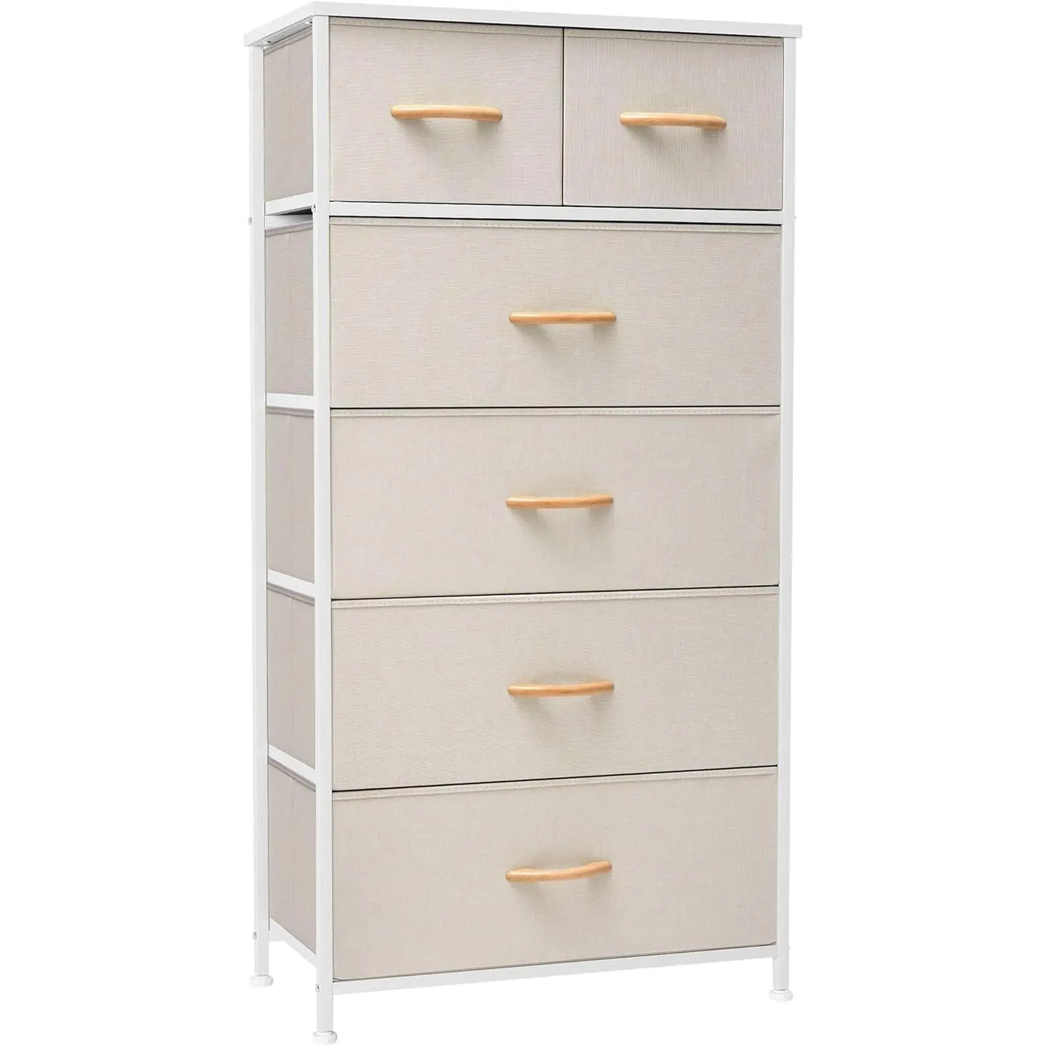 6-Drawer Lightweight Tall Skinny Rectangular Bedroom Dresser Storage Tower - Durable Steel Frame, Steel Top, Fabric Bins, Handles, Adjustable Plastic Components, Hardware Included, 23.2"w x 11.8"d x 45.8"h Beige Organizer for Teens' Entryway, Playrooms, M