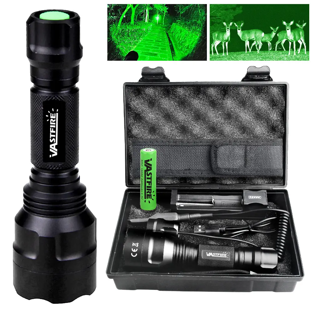 VASTFIRE C8-M Tactical Flashlight, 1200 Lumen Powerful Rechargeable Green LED with 350 Yd Range and Remote Switch, Aluminium Body for Outdoor Camping & Night Fishing, Rechargeable Powerful Flashlights, High Lumen Flashlights