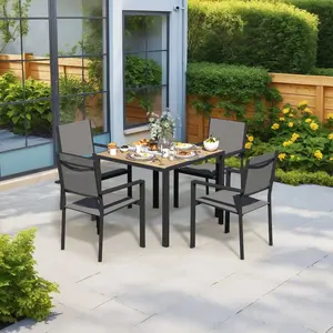 5-Piece All-Weather Patio Dining Set with Square WPC Table & Stackable Textilene Chairs, Iron Frame for Garden, Backyard, Deck