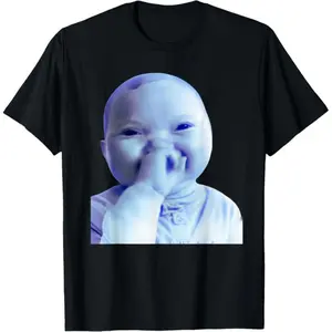 100% Cotton Funny AI Baby Holding Laugh Meme Viral Trend T-Shirt