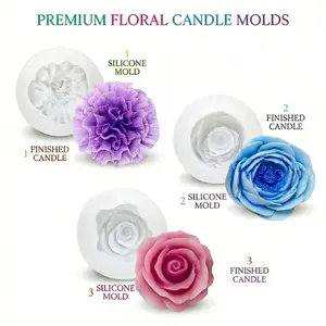 3D Floral Resin Mold Set, Rose, Lavender, Peony Silicone Candle Molds, Ideal for Wax Candles, Resin Crafts, Soap Making, DIY Projects