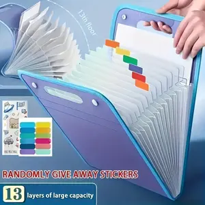 13-Layer Heavy-Duty Expanding File Folder with A4 Size & 13 Expandable Sections - Multi-Pocket Document Organizer Suitable for School, Office, College - 13-Tier Folder for Papers, Exams, Receipts, Bills - Stickers