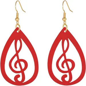 Wooden Musical Note Earrings for Women Creative Vintage Bohemian Hollow Out Treble Eighth Music Clef Note Shaped Brown Black Boho Geometric Wood Earrings