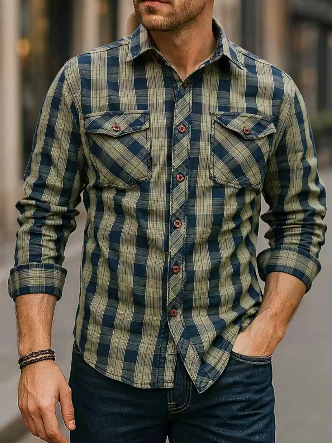 Men's Checked Long-Sleeve Shirt, a Smart Collared Buttoned Top - A Versatile Piece of Menswear and Essential for Wardrobe Staples, Casual Longsleeve Top, Buttoned Long Sleeve Long-Sleeve Casual Shirts