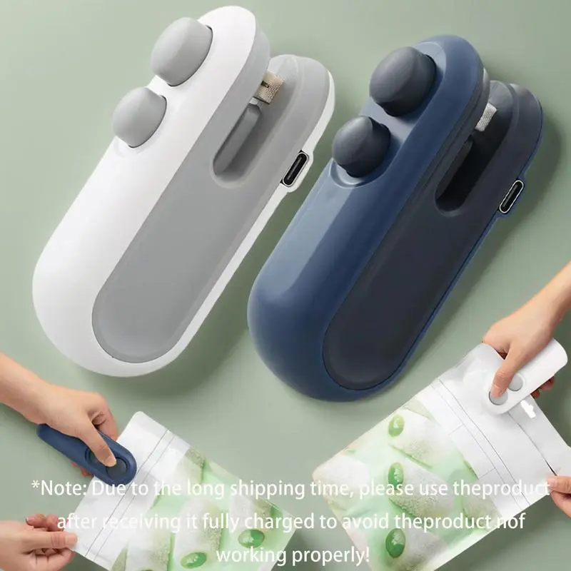2 in 1 bag sealer, portable mini bag sealer, USB rechargeable 2 in 1 bag sealer with cutter, handheld sealer for plastic bag food snack storage, kitchen utensils