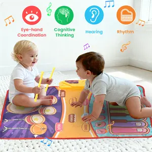 NOMI 2-in-1 Musical Mat Toys for 1 2 3 4 5 Year Old, Piano Keyboard & Drum Set with 2 Drum Sticks, Early Educational Musical Learning Toys Birthday for 1 2 3 4 5 Year Old Boys & Girls, Needs 3 AA batteries