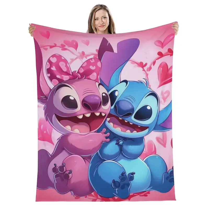 [SummerVibes] DISNEY CLASSIC Stitch Cartoon Blanket, Soft and Warm Comfortable, Sofa, Bed, Car, Travel Camping, All-Season Multipurpose Gift Blanket