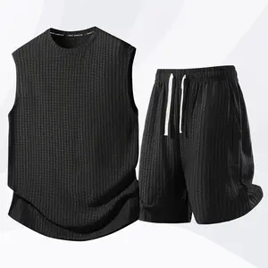Casual Loungewear Set Sleeveless Tank And Shorts With Subtle Grid Texture, Crafted From Stretchy Synthetic Filament, Versatile For Errands And Low-Key Hangouts With A Lightweight, Flowy Drape That Feels Effortless And Cool