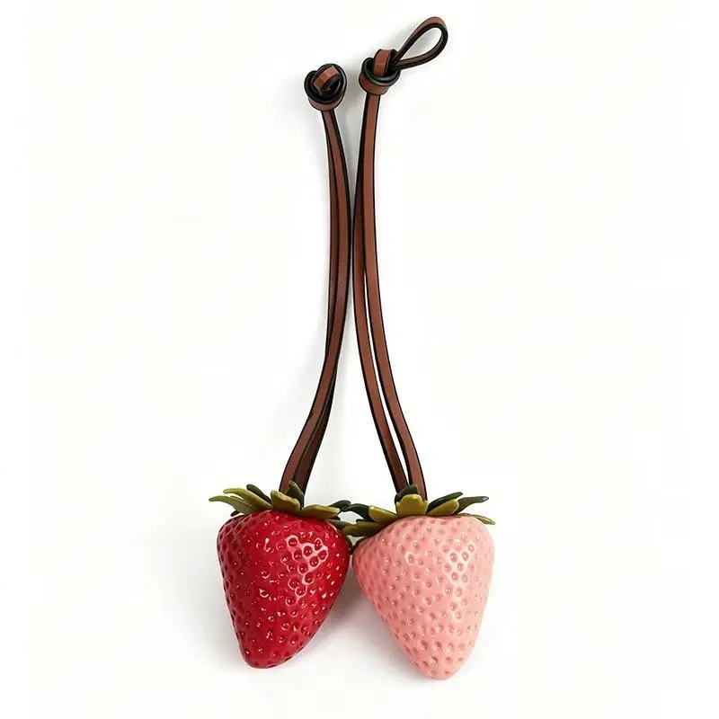 3D Strawberry Bag Charm, Y2K Cute Fruit Purse Charm Keychain, Pink Red Handbag Pendant, Trendy Bag Accessory Gift for Women Girls