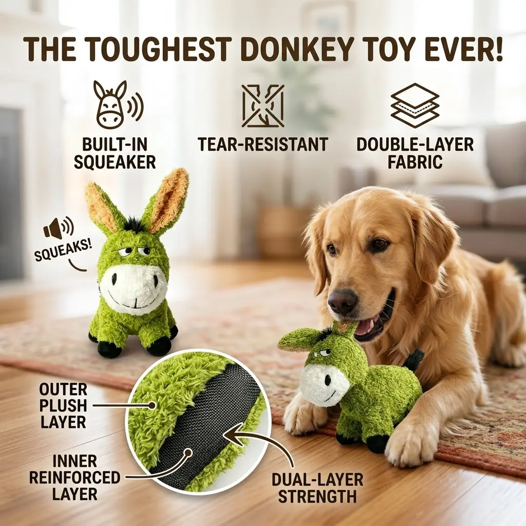 Dog Squeaky Donkey Cartoon Plush Toy - Double-Layer Tear-Resistant Fabric, Chewproof, Cute Animal Aesthetic, Boredom Relief Companion for Small to Medium Dogs