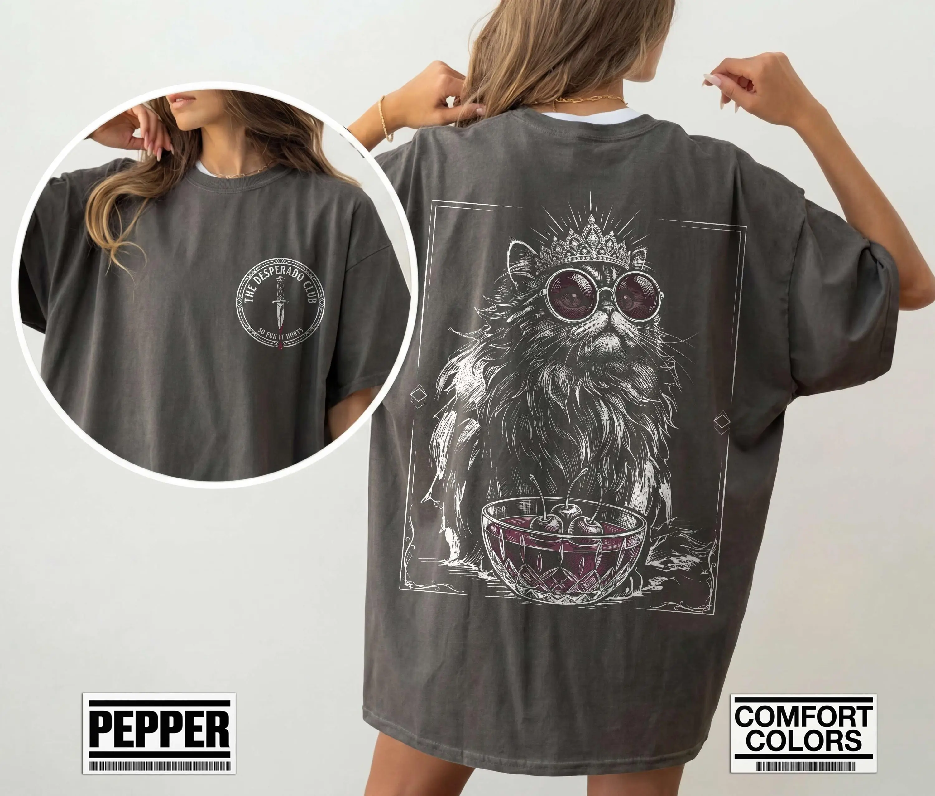 Women's Basic Comfort Colors Ribbed Round Neck Short Sleeve Cotton T-shirt - High-Vis Dye Vintage Retro Graphic Top for Fantasy Book Fans, Dungeon Crawler Carl Mongo Desperado Club Princess Donut Approved