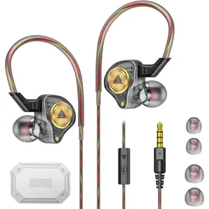 QKZ AK3 Portable Wired In-Ear Earphone, Wired Headphones With Mic, HiFi Subwoofer Noise Cancelling Wired Earphones for Game Sports, 3D Stereo Sound Headphones For Gym & Sports & Game, Headphones(Black/Clear/Green/Purple)