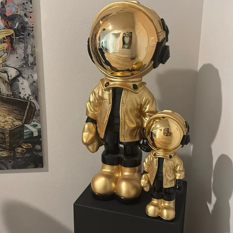 Modern Astronaut Sculpture, 2-Piece Set for Home Decor, Desktop Ornament Display 27” -14”