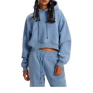 Cropped Hoodie Set! High-Waisted Drawstring Tracksuit + Pocket Design Combines Practicality and Fashion, Slim Waist, Easily Enhance Your Body Curve, Comfortable Tracksuit Soft Tracksuit Women's Clothing