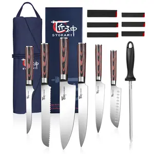【TikTokShopSpringGlowUp】SYOKAMI Chef Knife Set, 14pcs Japanese Kitchen Knife Set with Roll Bag, Pakkawood Handle, High Carbon Stainless Steel Professional Kitchen Knives for Camp Travel Outdoor, Gift for Mother's Day