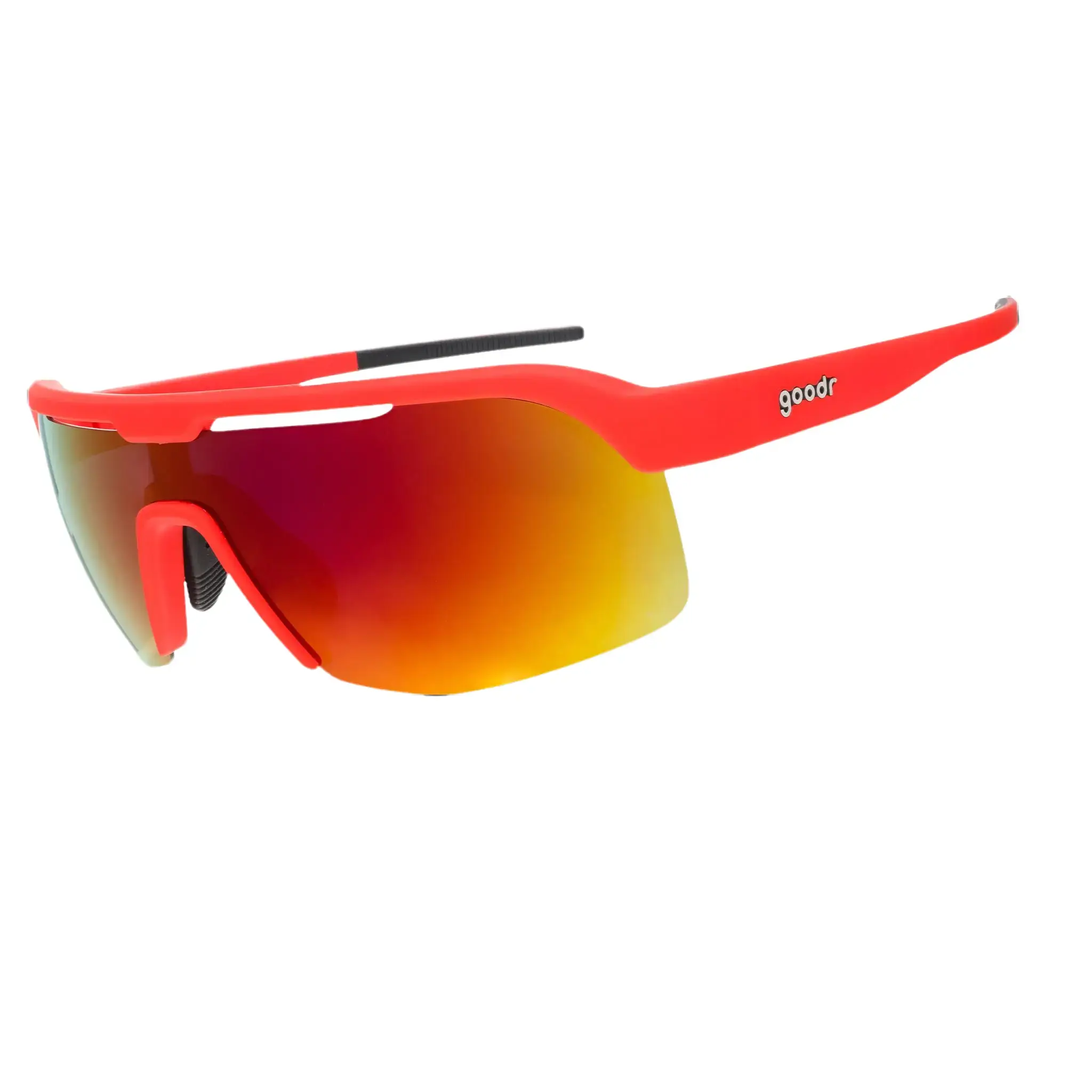 goodr Dante's Shin Splint Inferno Medium Size (Bolt G) Solid Red Frame with Rose Lens, UV400, No Slip No Bounce No Tangle