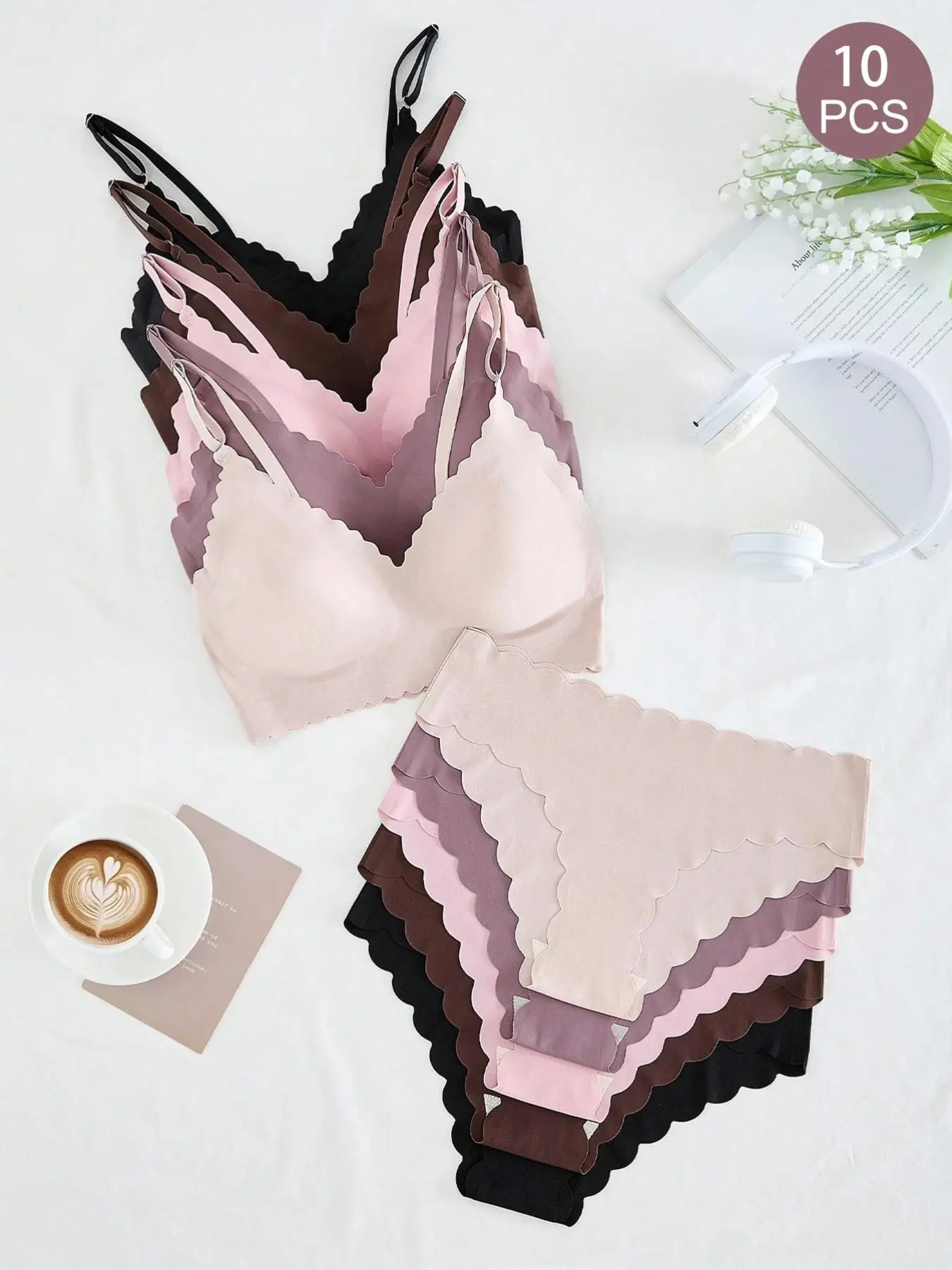 Women's Solid Color Wireless Bralette & Panty Set, Comfortable Breathable Lingerie Set, Soft Everyday Underwear for Daily Wear, Essential Underwear