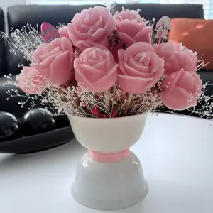 15 Flower Candle Bouquet, Sweetheart Roses Fragrance, Soy Blend, Handmade in the USA. 4 Ever Candle Bouquet.