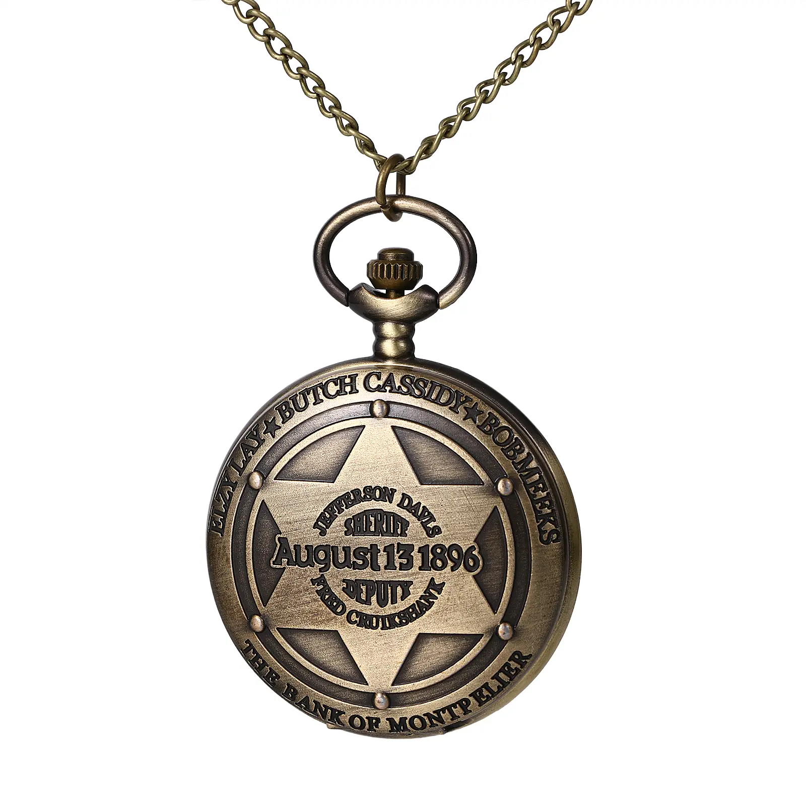 OIDEA Western Pioneer Vintage Fashion Watch - Unisex Analog Quartz Move. with Arabic Dials, 1896 Sheriff Badg., Iron Chain Pendant, Decorative Engraved Pocket & Fob Watch, Fashion Accessory, Decorative Engraved Pocket & Fob Watches