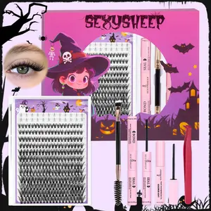 Halloween Lash Clusters Kit Wispy Eyelash Clusters Lashes 30D Natural 5-18mm Cluster Eyelashes Extensions Kit D Curl Individual Lashes Cluster Eyelash with Bond & Seal& Remove & Eyelash Tweezers & Brush DIY Eyelashes Kit