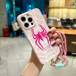 Convenient Lanyard Phone Case Cover with Wrist Strap Spider Web, Tpu Anti-Drop Shockproof Protection for iPhone 6/7/8/x/11/12/13/14/15/16/17 Pro Max