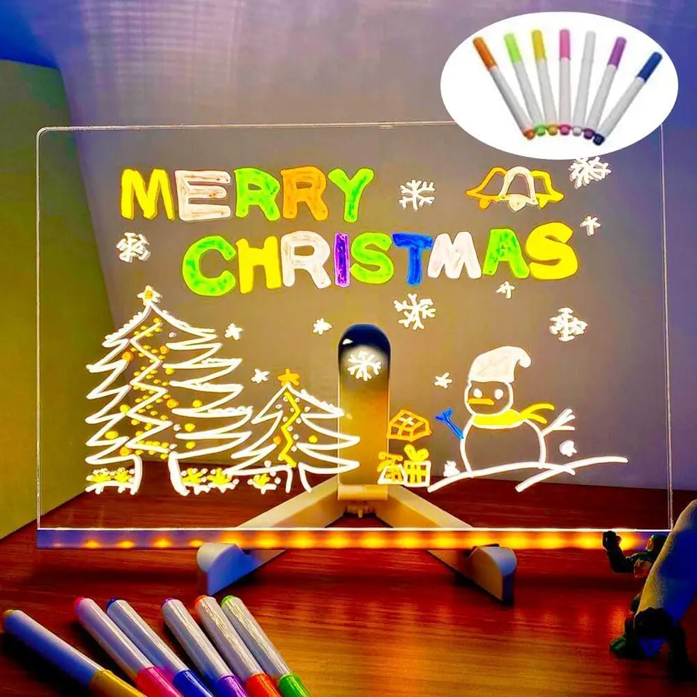 Acrylic Dry Erase Board with Light, Light Up Dry Erase Board LED Letter Message Board With 7 Pens with Light Acrylic Drawing Board for Office School Neon Sign Chalkboard