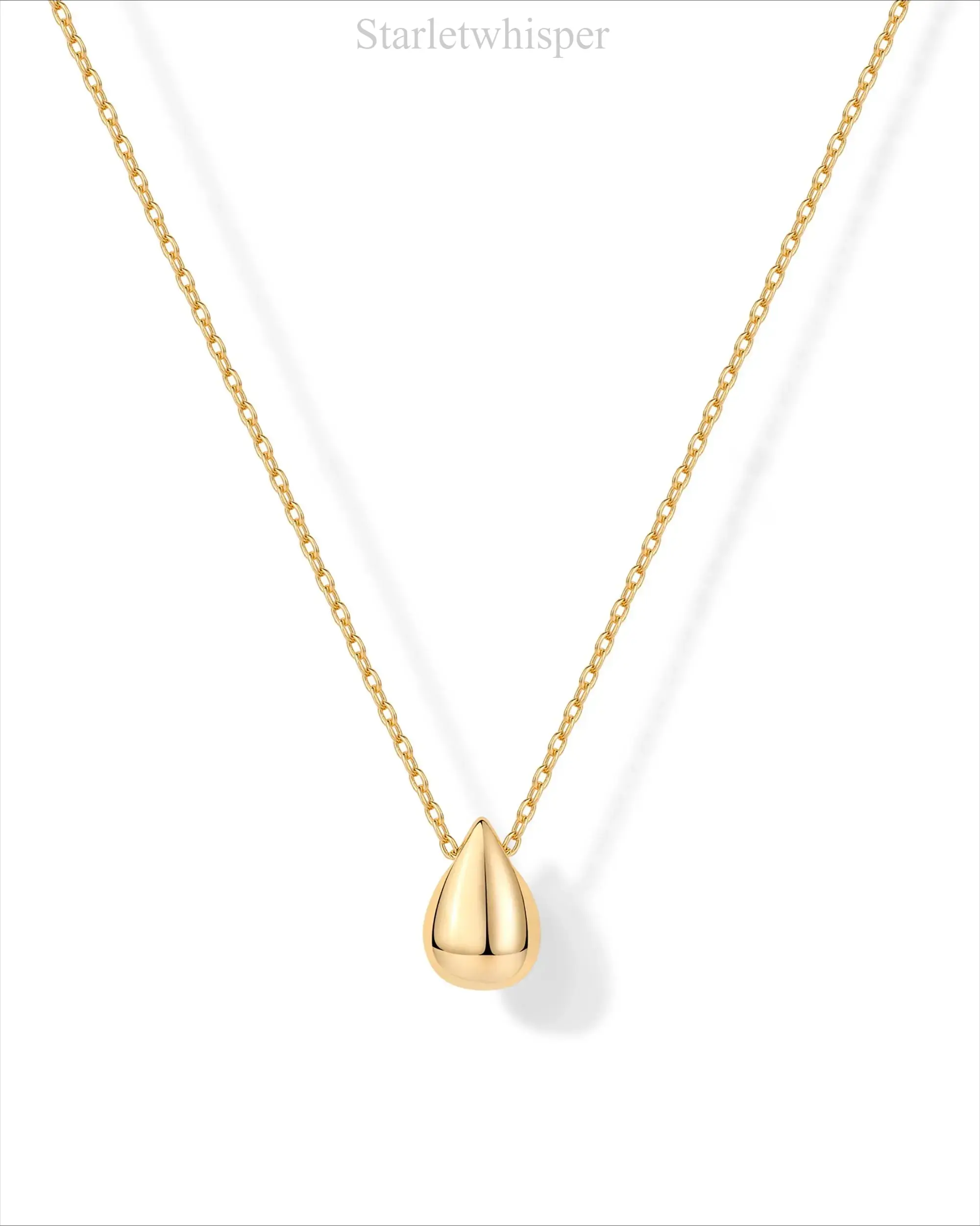 Trendy 14K Gold Plated Teardrop Pendant Necklace for Women, Dainty Adjustable Chain Jewelry, Minimalist Elegant Everyday Accessory, Perfect Romantic Gift for Her