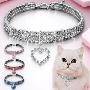 Allergy-Free Pet Collar with Crystal Heart Pendant, Reflective Safety Design, Princess Style for Small Dogs and Cats