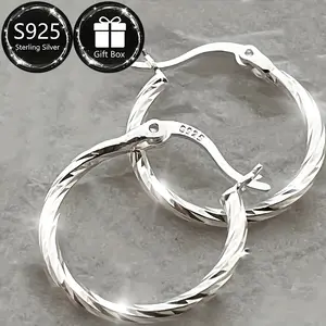 2pcs Women's Fashion Ring Earrings Simple Geometric Twist Design Earrings 925 Silver Gift Box Packaging Send as Gifts for Friends Mother's Day Gifts Wedding Bridesmaid Gifts Music Festival Party Gifts Suitable for Daily Commuting Easter Par