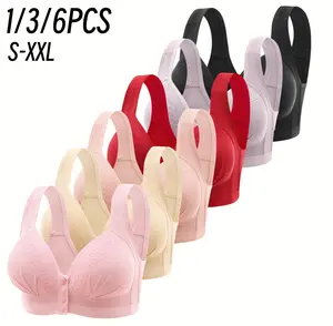 1/3/6PCS Women's Push-Up Front Closure Bras Jacquard Bra Posture Full Coverage Underwire Unlined Seamless Bra for Daily Wear All Seasons, Push bra,Womenswear, Unlined Bra, Wireless Underwear Bras