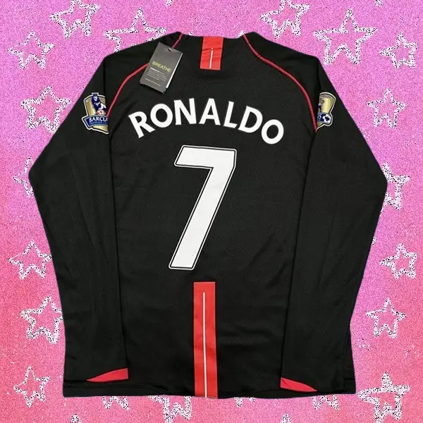 0708 MUFC Away Retro Black No.7 Ronaldo Long Sleeved Soccer Jersey