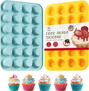 VRUIFA 2PCS Silicone Mini Muffin Tin Set, 24-Cup Lightweight Nonstick Baking Pan, BPA-Free, Dishwasher-Safe, Peaceful Maker for Muffins, Tarts, Peace