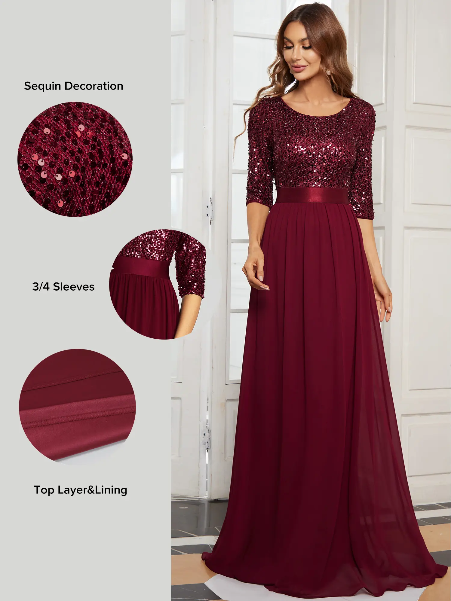Ever-Pretty Elegant Sequin Evening Dress with Round Neckline & Long Sleeves – Perfect for Weddings, Galas, and Formal Events 00685 Ever-Pretty Elegant Sequin Evening Dress with Round Neckline & Long Sleeves – Perfect for Weddings, Galas, and Formal Events 00685
