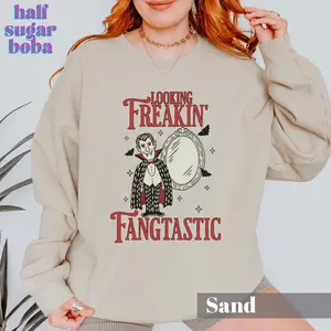 Funny Vintage Vampire Sweater Retro Halloween Sweater Classic Horror Movie Fan Club Top Halloween Doodle Crewneck Monster Lover Gift